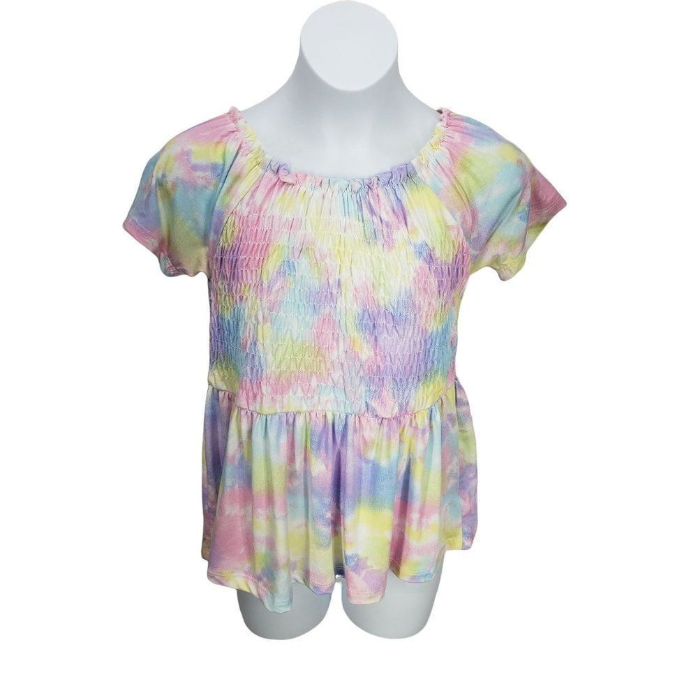 Bobbie Brooks Large 10/12 rainbow peplum babydoll blouse top